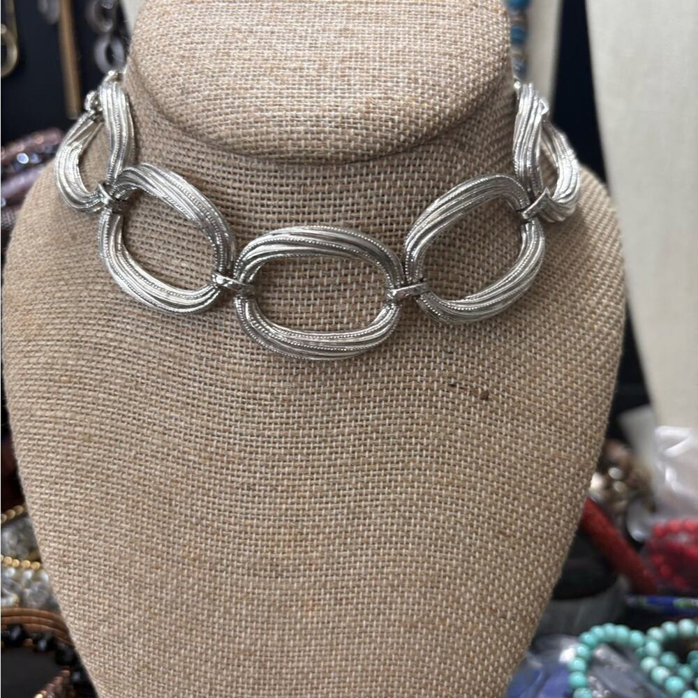 Vintage Natasha Choker Elegant Silver Tone Necklace 13” with 3” extender
